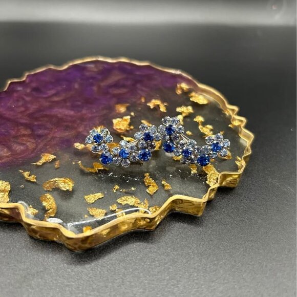 Coro floral climbers vintage 1" blue and clear rhinestone screw backs - Picture 3 of 3